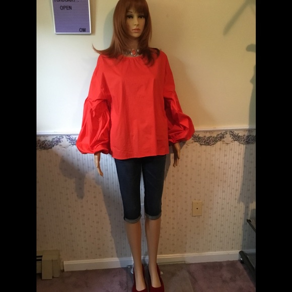 Gorgeous Large red-orange blouse bishop sleeve - Picture 4 of 8